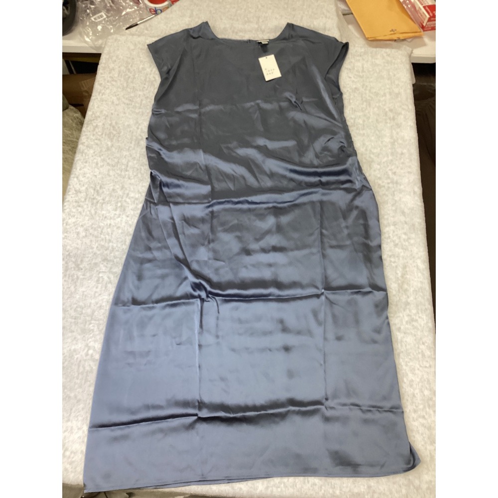 A New Day Womens Blue Satin Midi Dress Cap Sleeve Crew Neck 2X NEW.
